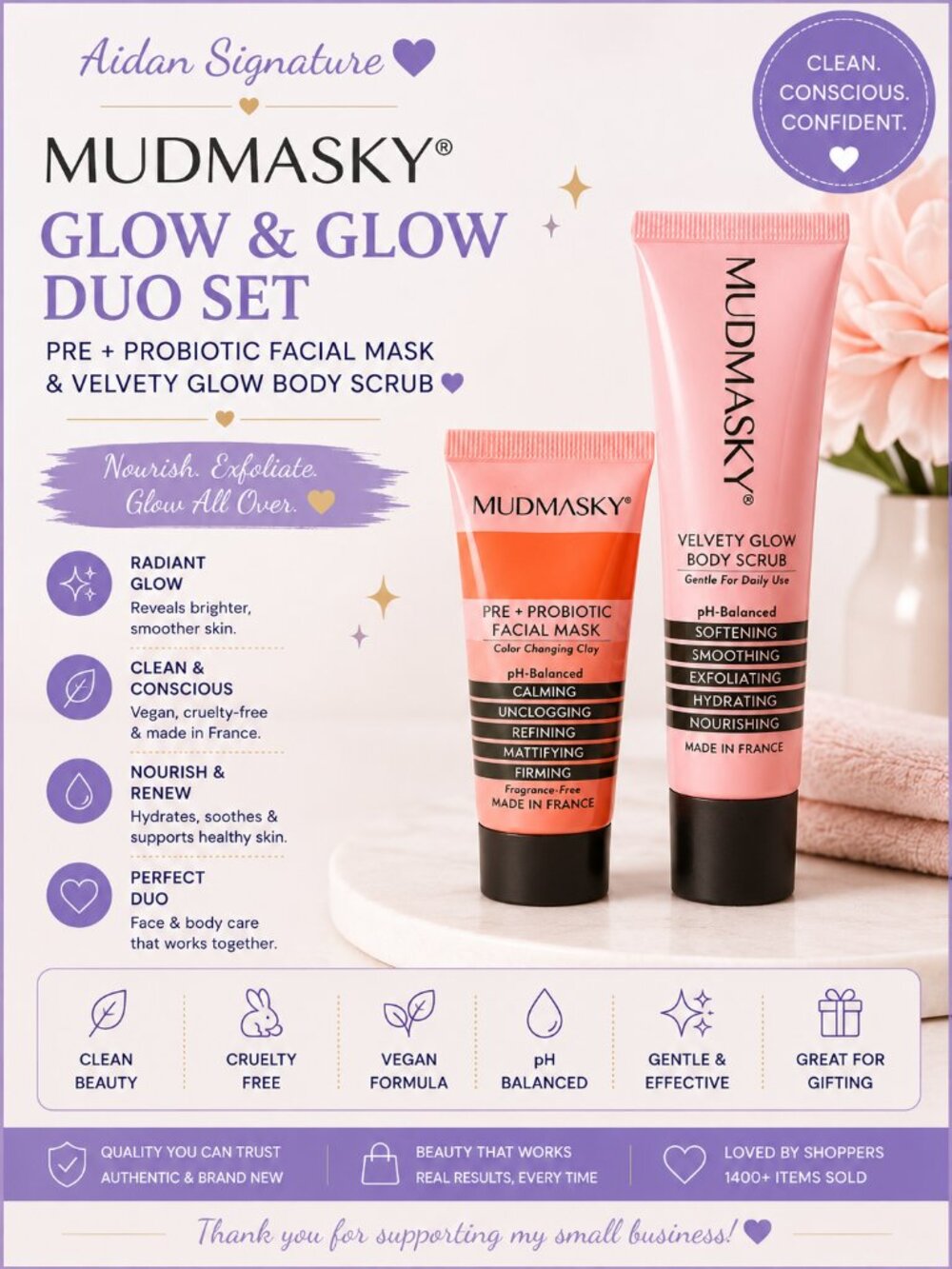 Mudmasky Glow Duo Set // Pre + Probiotic Facial Mask & Velvety Glow Body Scrub